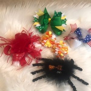Multi seasonal hair bow lot!   Halloween Christmas Valentines Day 4th of July.